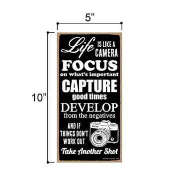 Honey Dew Gifts Life is Like a Camera 5 inch by 10 inch Hanging Decor, Inspirational Wall Art, Decorative Wood Sign Home Decor, 75537