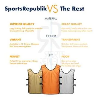 SportsRepublik Pinnies Scrimmage Vests for Kids, Youth and Adults (12-Pack) - Soccer Pennies