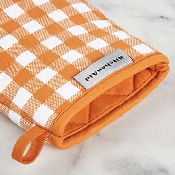 KitchenAid Gingham Mini Oven Mitt 2-Pack Set, Honey, 5.5"x8"