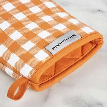 KitchenAid Gingham Mini Oven Mitt 2-Pack Set, Honey, 5.5"x8"