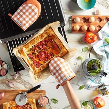 KitchenAid Gingham Mini Oven Mitt 2-Pack Set, Honey, 5.5"x8"