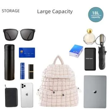 VAKAER Puffer Backpack for Women Lightweight Quilted Hiker Pack Drawstring Padding Backpacks for Travel Gym (Beige)