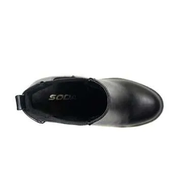 Soda Glove - Ankle Boot w/Lug Sole Elastic Gore and Chunky Heel (6, Black (PU))