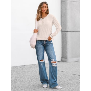 AUTOMET Long Sleeve Lightweight Casual Sweater Tunic Blouse