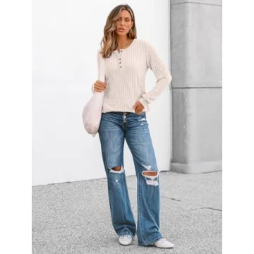 AUTOMET Long Sleeve Lightweight Casual Sweater Tunic Blouse