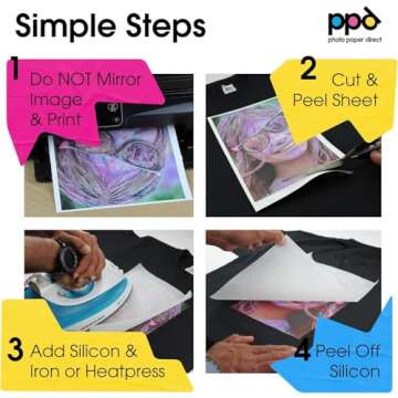 PPD Iron on Transfer Paper for Dark Fabric Compatible with Inkjet Printer, 8.5 x 11 Printable T Shirt Heat Transfer Papers, Custom Print Photo, Durable, Flexible & Machine Washable (10 Sheets)
