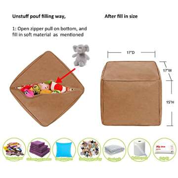 ROTOT Square Pouf Ottoman Cover, Cube Bean Bag Chair, Decorative Footrest, Casual Footstool, Storage Solution for Bedroom Living Room (Amaretto)
