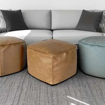 ROTOT Square Pouf Ottoman Cover, Cube Bean Bag Chair, Decorative Footrest, Casual Footstool, Storage Solution for Bedroom Living Room (Amaretto)
