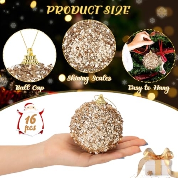 Liliful 3.15" Christmas Ball Ornaments - 16 PK Glitter Decor