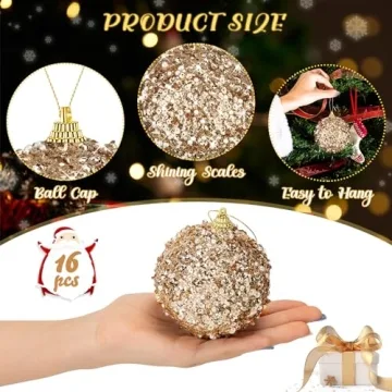 Liliful 3.15" Christmas Ball Ornaments - 16 PK Glitter Decor