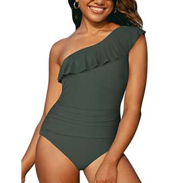 Hilor Women's Push Up One Piece Swimsuits One Shoulder Swimwear Vintage Tummy Control Bathing Suits ...