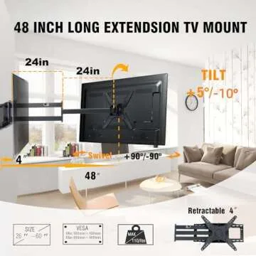 48'' Extension Long Arm TV Wall Mount Heavy Duty, WHYFONE Portrait TV Mount Vertical, Full Motion TV Bracket Swivel Tilt Level,26''-60''TV, VESA 400x400mm,16''Wood Stud/Concrete/Brick Wall