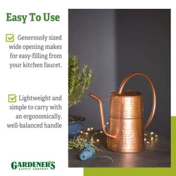 Gardener’s Supply Company Copper Plated Indoor Watering Can | 3 Quart Water Capacity, Decorative Copper-Plated Steel with Easy Pour Curved Spout for Houseplants, Succulents, Seeds, and Herbs