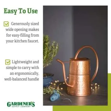 Gardener’s Supply Company Copper Plated Indoor Watering Can | 3 Quart Water Capacity, Decorative Copper-Plated Steel with Easy Pour Curved Spout for Houseplants, Succulents, Seeds, and Herbs