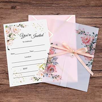 DORIS HOME 25PCS Pink Invitations Cards with Envelopes and Fill-in Inner Sheets for Bridal Shower In...