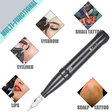YBEAUTY Eyebrow Tattoo Machine Kit - Micropigmentation Eyeliner Pen with 15pcs Cartridges Needles for Brow Eyeliner Lip Microblading (Black)