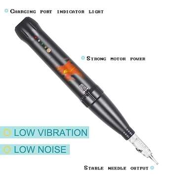 YBEAUTY Eyebrow Tattoo Machine Kit - Micropigmentation Eyeliner Pen with 15pcs Cartridges Needles for Brow Eyeliner Lip Microblading (Black)