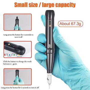 YBEAUTY Eyebrow Tattoo Machine Kit - Micropigmentation Eyeliner Pen with 15pcs Cartridges Needles for Brow Eyeliner Lip Microblading (Black)