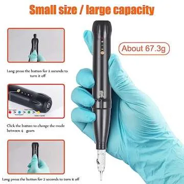 YBEAUTY Eyebrow Tattoo Machine Kit - Micropigmentation Eyeliner Pen with 15pcs Cartridges Needles for Brow Eyeliner Lip Microblading (Black)