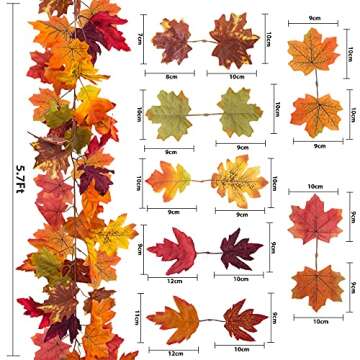 2 Pack Fall Leaves Garland Fall Decorations for Home Artificial Maple Leaf Halloween Garland Autumn ...