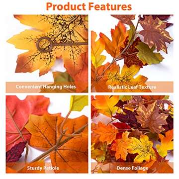 2 Pack Fall Leaves Garland Fall Decorations for Home Artificial Maple Leaf Halloween Garland Autumn Decor Hanging Vines for Fireplace Mantle Table Front Door Doorway Halloween Thanksgiving Decor