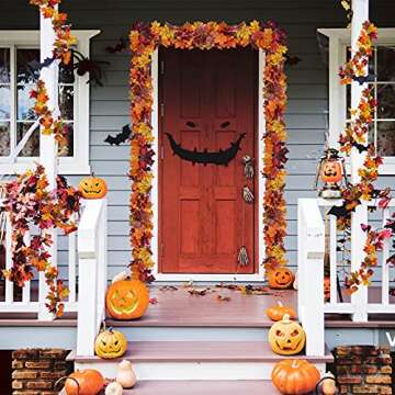 2 Pack Fall Leaves Garland Fall Decorations for Home Artificial Maple Leaf Halloween Garland Autumn Decor Hanging Vines for Fireplace Mantle Table Front Door Doorway Halloween Thanksgiving Decor