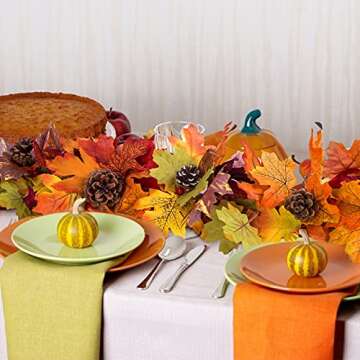 2 Pack Fall Leaves Garland Fall Decorations for Home Artificial Maple Leaf Halloween Garland Autumn Decor Hanging Vines for Fireplace Mantle Table Front Door Doorway Halloween Thanksgiving Decor