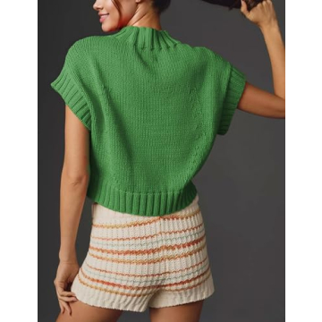 TAQCUX Cap Sleeve Sweater Tank Tops for Women Mock Neck Sweater Vest Cute Heart Knit Cropped Pullover Top(Green-S)