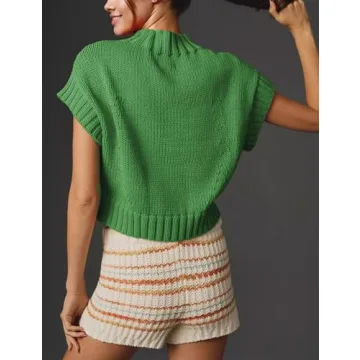 TAQCUX Cap Sleeve Sweater Tank Tops for Women Mock Neck Sweater Vest Cute Heart Knit Cropped Pullover Top(Green-S)