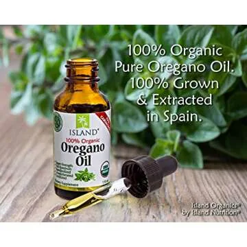 Island Nutrition, Oregano Oil Organic Liquid Drops - 100% Pure & Undiluted - USDA-Certified Organic (1 oz) 75% Carvacrol - Grown in Spain - Immune Support Supplement with Oil of Oregano.