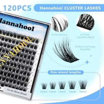 Hannahool 120pcs D Curl Individual Wide Stem Cluster DIY Eye Lashes Extensions Mixed 10-12-14-16mm/14-16-18mm/12-14-16mm Makeup Dramatic Volume Lashes (mixed 10-12-14-16mm)