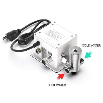 PRIMSOPH Automatic Motion Sensor Hands Free Electronic Infrared Smart Commercial Touchless Bathroom Sink Faucet with Cover Plate Temperature Mixer Battery or Plug-in Powered Satin Black