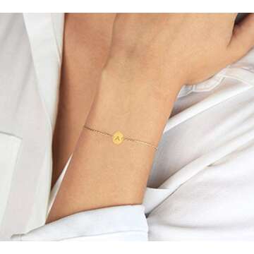 Personalized Initial Bracelet, 18K Gold Plated Stainless Steel Letter A Bracelet Dainty Coin Charm B...