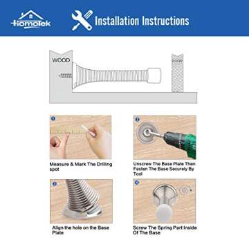 HOMOTEK 12 Pack Black Spring Door Stops,3-1/8" Heavy Duty - Flexible Door Stopper with Low Mounted Black Rubber Bumper Tips