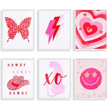 Chinco 6 PCS Pink Preppy Room Decor Poster Set