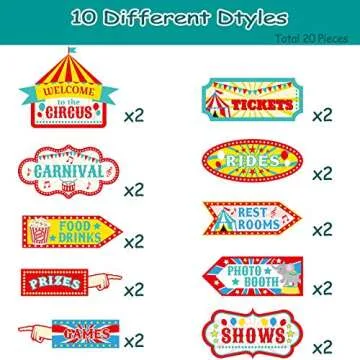 20 Pieces Circus Carnival Party Direction Signs Decor Circus Welcome Signs for Birthday Showman Themes Party Decoration Accessories