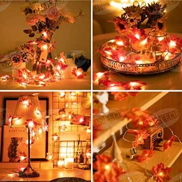 UNEEDE Fall Decor Maple Leaves String Light, Waterproof Thanksgiving Decorations Fall Seasonal Light...
