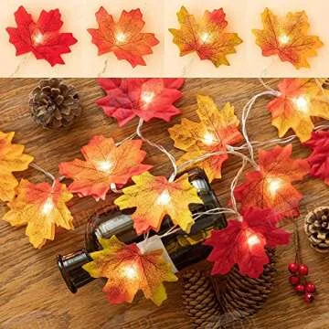 UNEEDE Fall Decor Maple Leaves String Light, Waterproof Thanksgiving Decorations Fall Seasonal Lights 3AA Battery Powered Lighted Garland for Holiday Party Indoor Outdoor Halloween Thanksgiving Decor