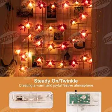 UNEEDE Fall Decor Maple Leaves String Light, Waterproof Thanksgiving Decorations Fall Seasonal Lights 3AA Battery Powered Lighted Garland for Holiday Party Indoor Outdoor Halloween Thanksgiving Decor