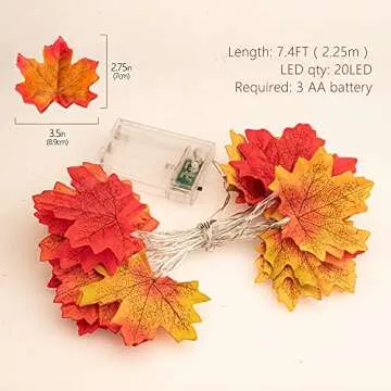 UNEEDE Fall Decor Maple Leaves String Light, Waterproof Thanksgiving Decorations Fall Seasonal Lights 3AA Battery Powered Lighted Garland for Holiday Party Indoor Outdoor Halloween Thanksgiving Decor