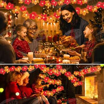 UNEEDE Fall Decor Maple Leaves String Light, Waterproof Thanksgiving Decorations Fall Seasonal Lights 3AA Battery Powered Lighted Garland for Holiday Party Indoor Outdoor Halloween Thanksgiving Decor