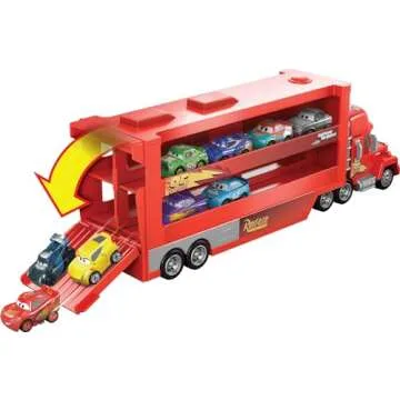 Mattel Disney and Pixar Cars Mini Mack Racers Hauler & 1 Toy Car, Transporter Truck Holds 18 Minis, Collectible Set