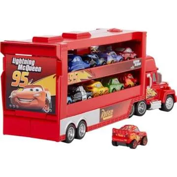 Mattel Disney and Pixar Cars Mini Mack Racers Hauler & 1 Toy Car, Transporter Truck Holds 18 Minis, Collectible Set