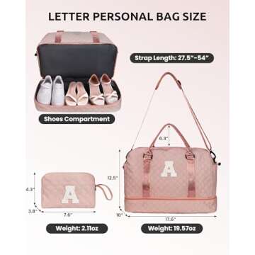 Vogewood Gifts for Women-Valentines Day Gifts, Initial Duffle Bag with Shoe Compartment, Personalize...