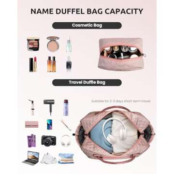 Vogewood Gifts for Women-Valentines Day Gifts, Initial Duffle Bag with Shoe Compartment, Personalized Girls Weekender Bag, Overnight Bag for Women, Travel Bag with Makeup Bag, Friend Gift (Letter A)