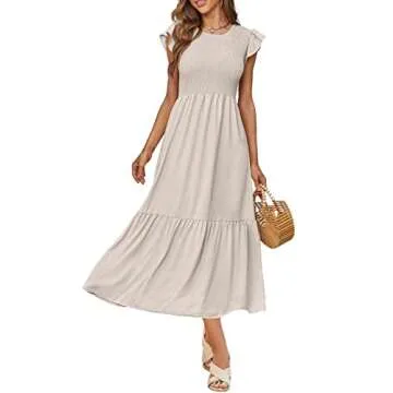 OFEEFAN Long Maxi Dresses for Women Casual Flutter Sleeve