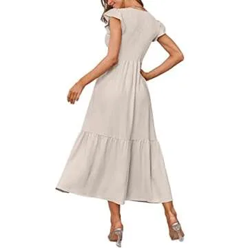 OFEEFAN Long Maxi Dresses for Women Casual Flutter Sleeve