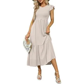 OFEEFAN Long Maxi Dresses for Women Casual Flutter Sleeve