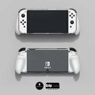Skull & Co. GripCase OLED: A Dockable Transparent Protective Cover Case with Replaceable Grips [to fit All Hands Sizes] for Nintendo Switch OLED Model [No Carrying Case] -OLED White
