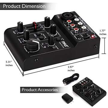 Pyle 3 Channel DJ Controller - USB Mixer Sound Audio Recording Interface with XLR & 3.5 mm Microphon...